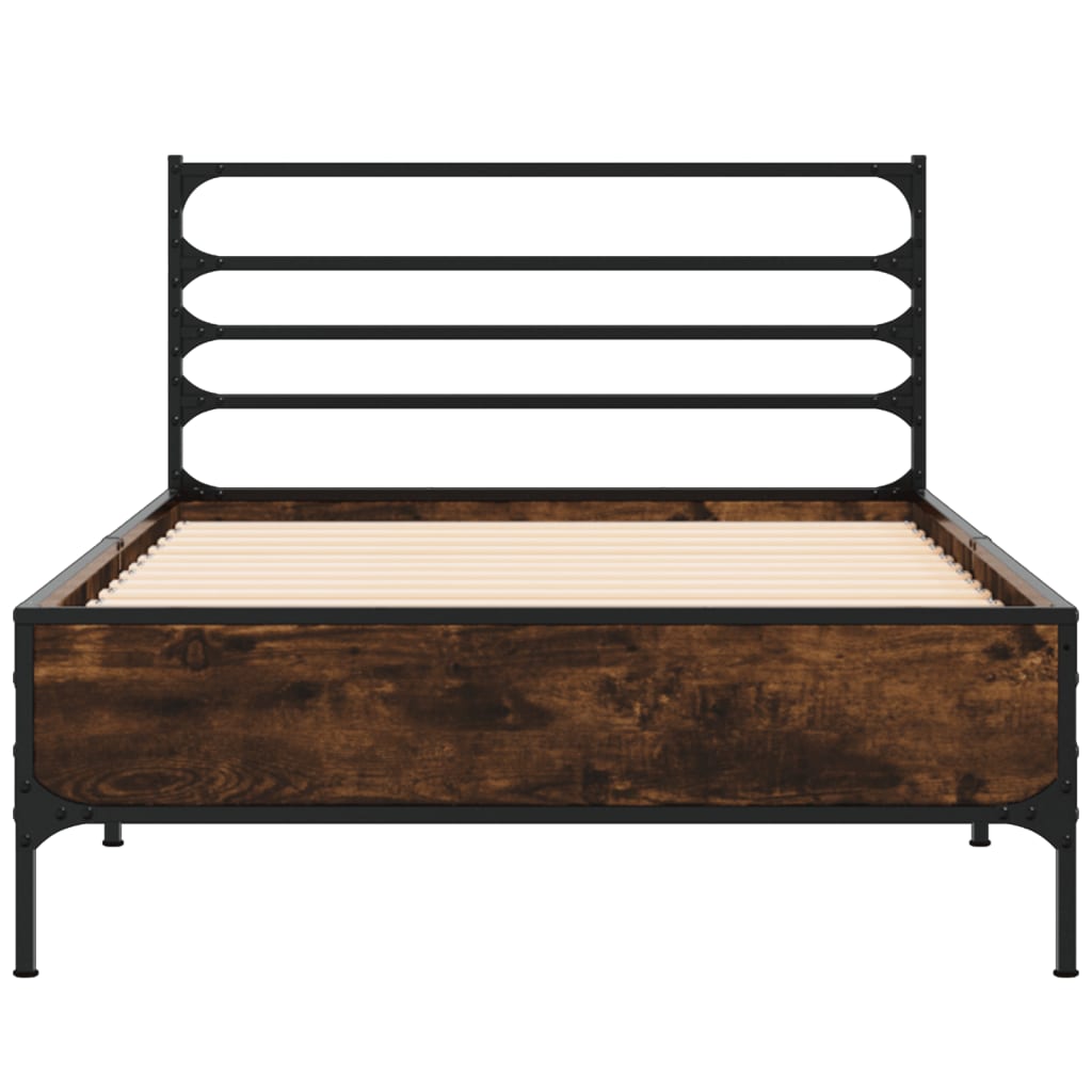 Bed Frame Smoked Oak 75x190 cm Small Single Engineered Wood and Metal