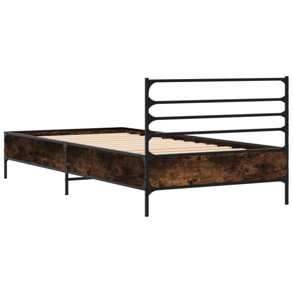 Bed Frame Smoked Oak 75x190 cm Small Single Engineered Wood and Metal