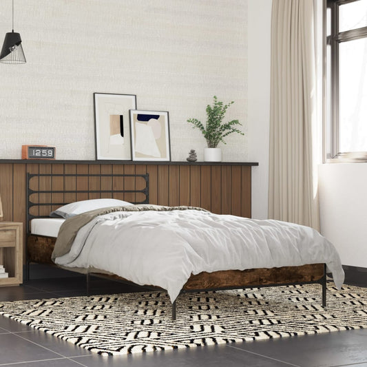 Bed Frame Smoked Oak 75x190 cm Small Single Engineered Wood and Metal