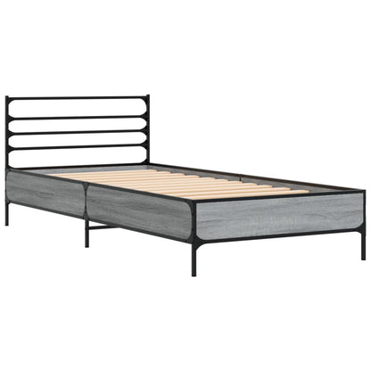 Bed Frame Grey Sonoma 75x190 cm Small Single Engineered Wood and Metal