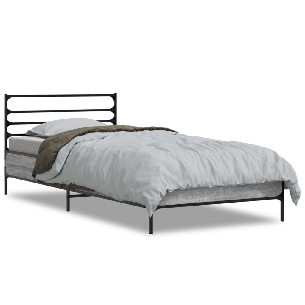 Bed Frame Grey Sonoma 75x190 cm Small Single Engineered Wood and Metal