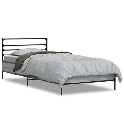 Bed Frame Grey Sonoma 75x190 cm Small Single Engineered Wood and Metal