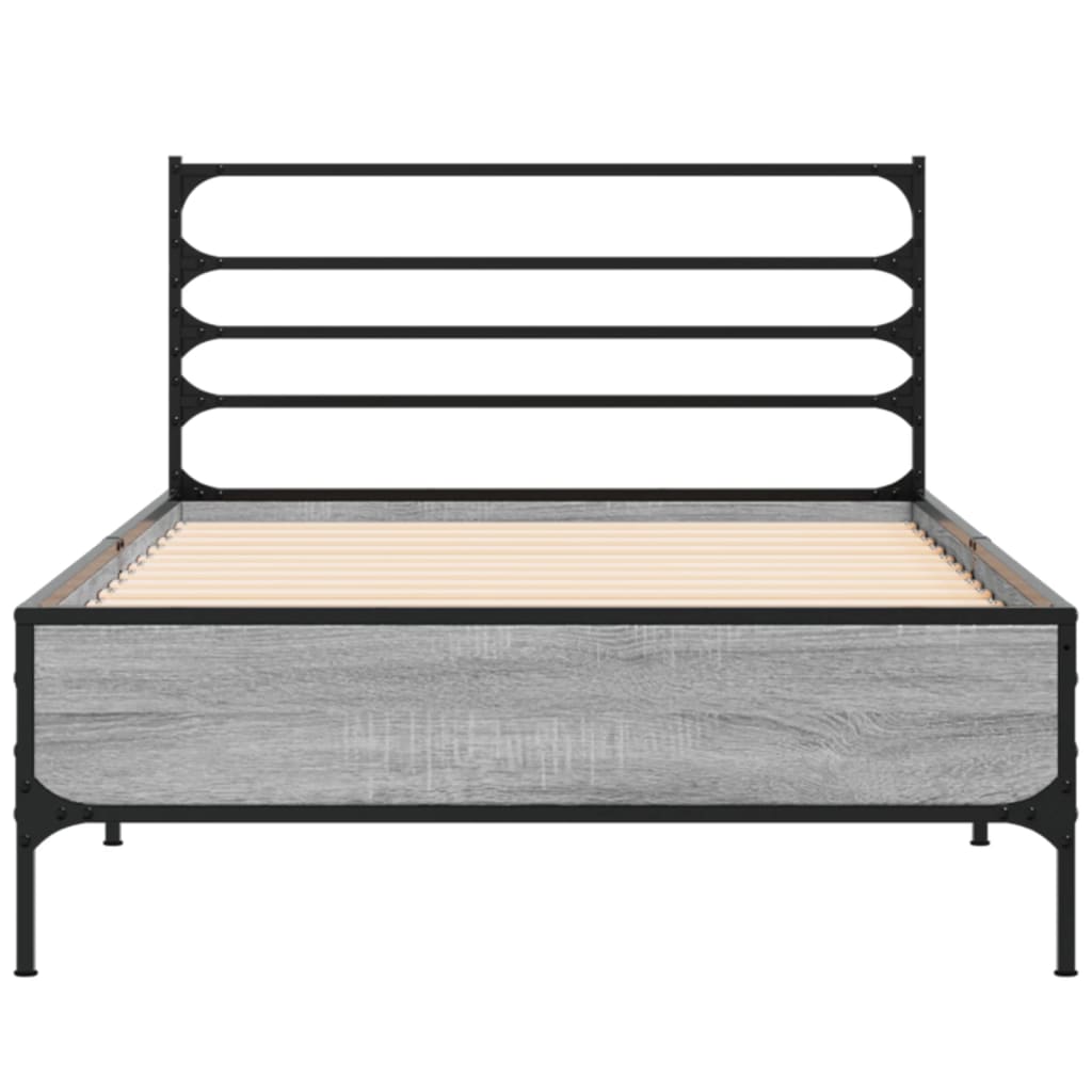 Bed Frame Grey Sonoma 75x190 cm Small Single Engineered Wood and Metal