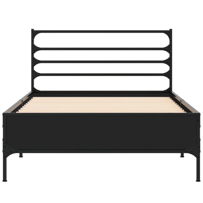 Bed Frame Black 90x190 cm Single Engineered Wood and Metal