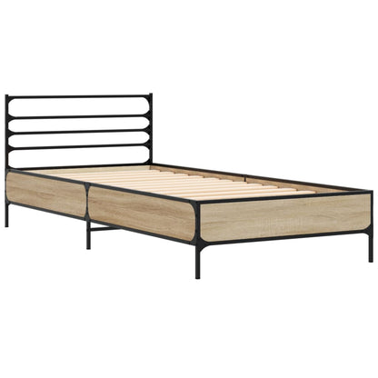 Bed Frame Sonoma Oak 90x190 cm Single Engineered Wood and Metal