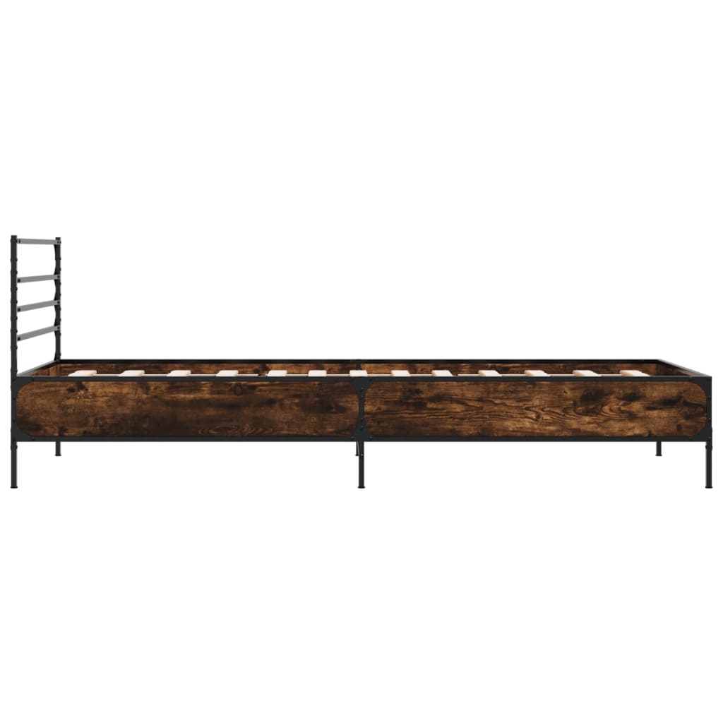 Bed Frame Smoked Oak 90x190 cm Single Engineered Wood and Metal