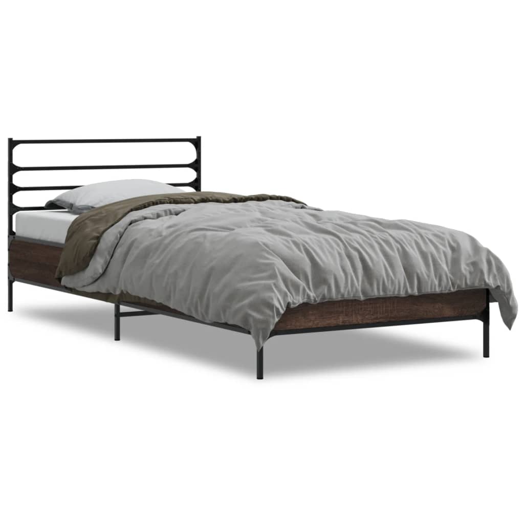 Bed Frame Brown Oak 90x190 cm Single Engineered Wood and Metal