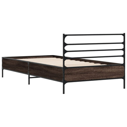 Bed Frame Brown Oak 90x190 cm Single Engineered Wood and Metal