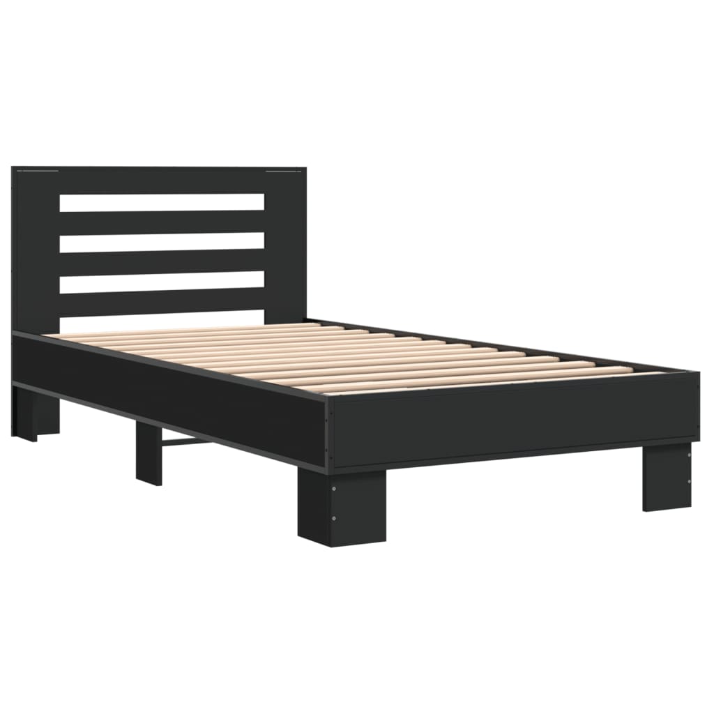 Bed Frame Black 100x200 cm Engineered Wood and Metal