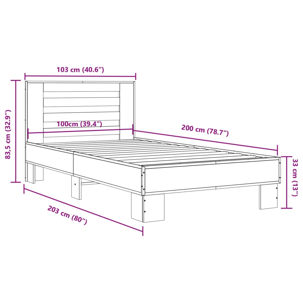 Bed Frame Black 100x200 cm Engineered Wood and Metal