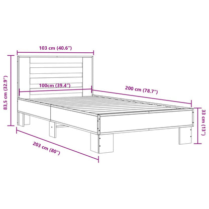 Bed Frame Black 100x200 cm Engineered Wood and Metal