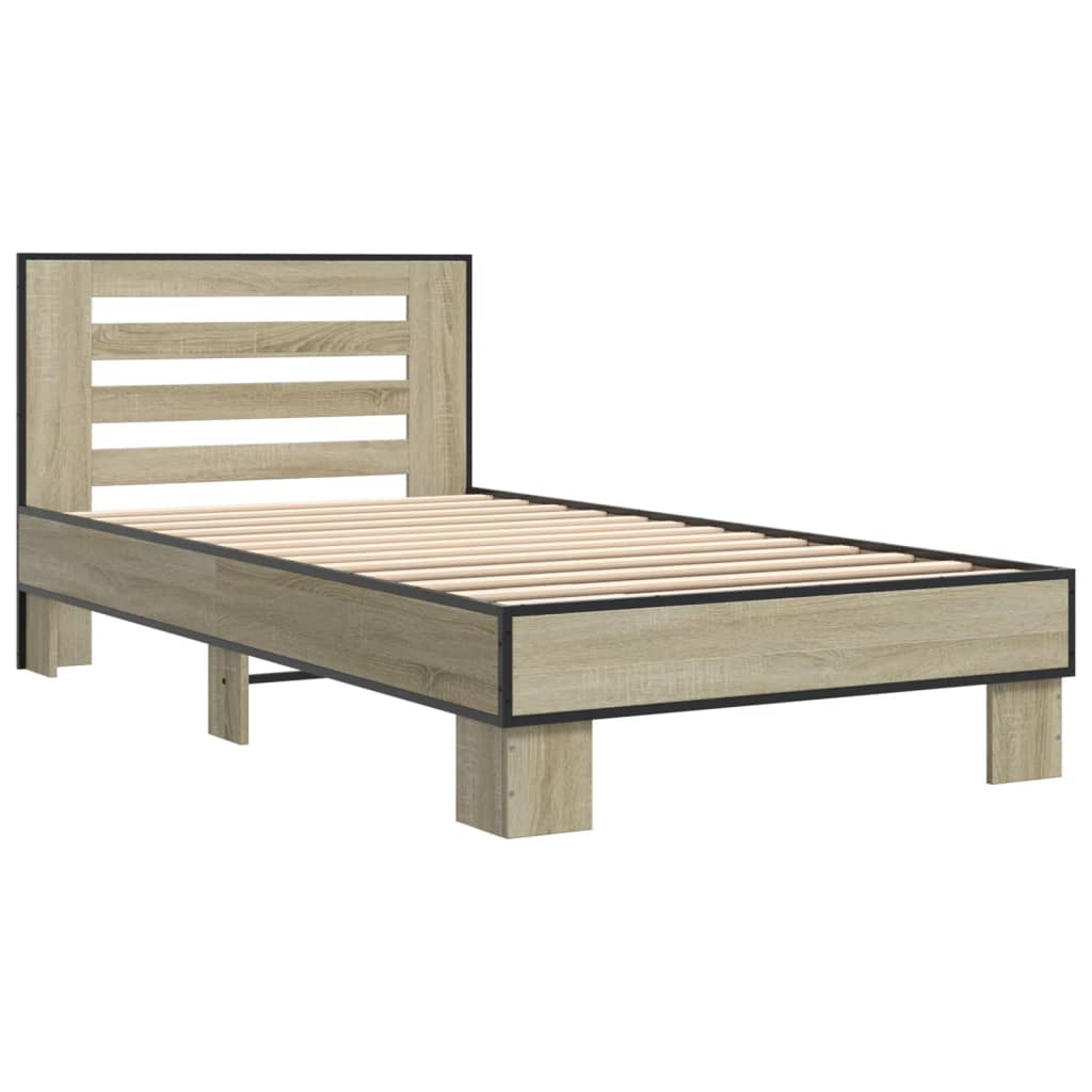 Bed Frame Sonoma Oak 100x200 cm Engineered Wood and Metal