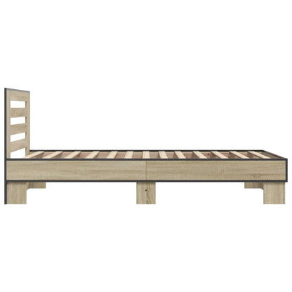 Bed Frame Sonoma Oak 100x200 cm Engineered Wood and Metal