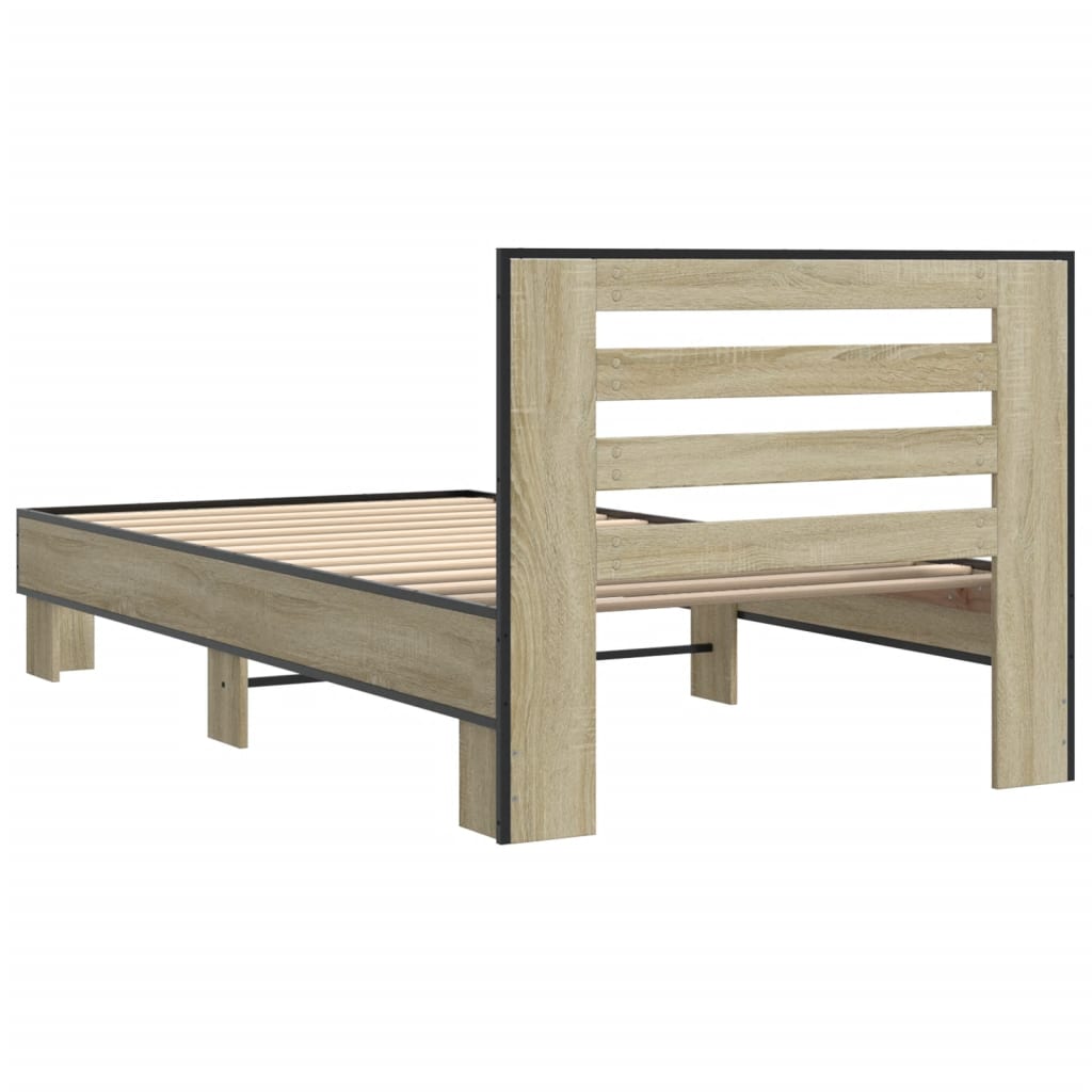 Bed Frame Sonoma Oak 100x200 cm Engineered Wood and Metal