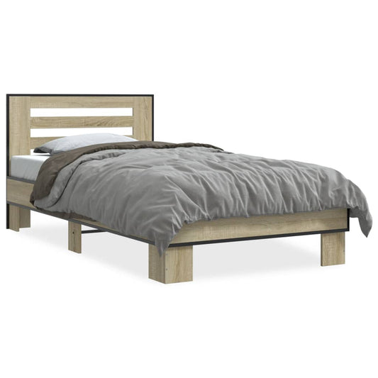 Bed Frame Sonoma Oak 100x200 cm Engineered Wood and Metal