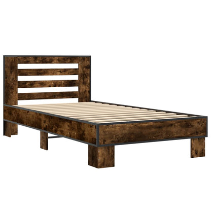 Bed Frame Smoked Oak 100x200 cm Engineered Wood and Metal