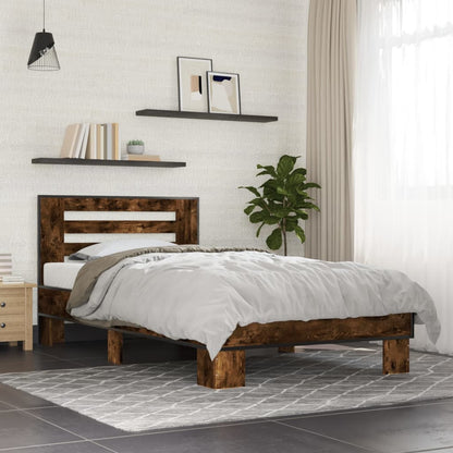 Bed Frame Smoked Oak 100x200 cm Engineered Wood and Metal