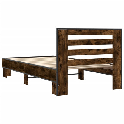 Bed Frame Smoked Oak 100x200 cm Engineered Wood and Metal