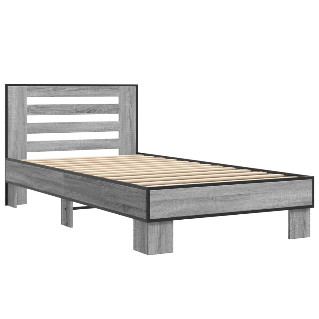 Bed Frame Grey Sonoma 100x200 cm Engineered Wood and Metal