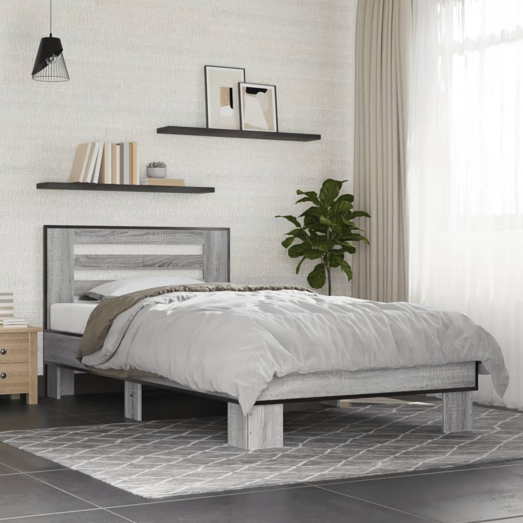 Bed Frame Grey Sonoma 100x200 cm Engineered Wood and Metal