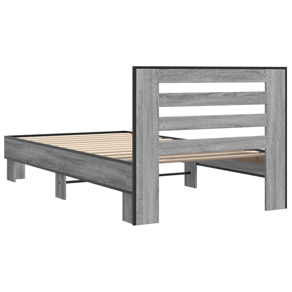 Bed Frame Grey Sonoma 100x200 cm Engineered Wood and Metal