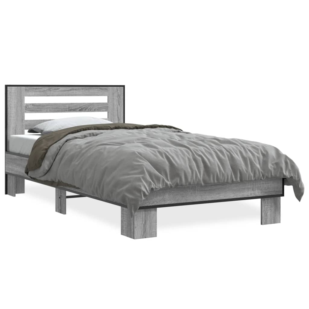 Bed Frame Grey Sonoma 100x200 cm Engineered Wood and Metal