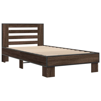 Bed Frame Brown Oak 100x200 cm Engineered Wood and Metal