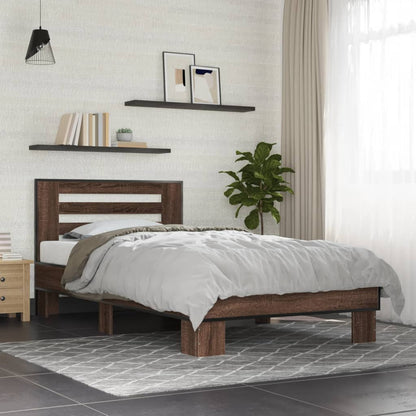 Bed Frame Brown Oak 100x200 cm Engineered Wood and Metal