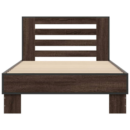 Bed Frame Brown Oak 100x200 cm Engineered Wood and Metal