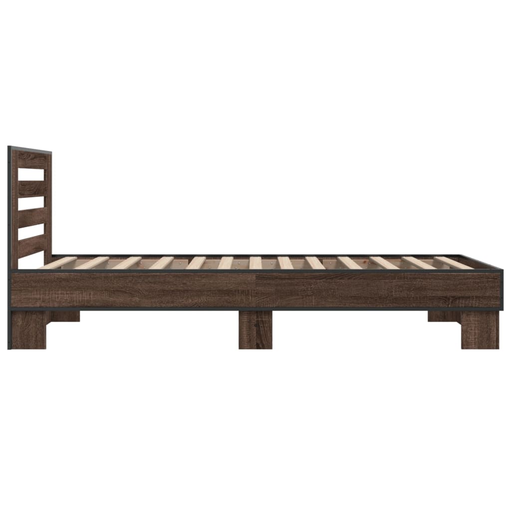 Bed Frame Brown Oak 100x200 cm Engineered Wood and Metal