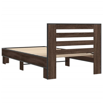 Bed Frame Brown Oak 100x200 cm Engineered Wood and Metal