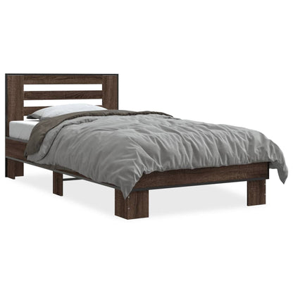 Bed Frame Brown Oak 100x200 cm Engineered Wood and Metal