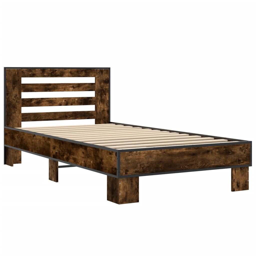 Bed Frame Smoked Oak 90x200 cm Engineered Wood and Metal