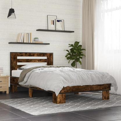 Bed Frame Smoked Oak 90x200 cm Engineered Wood and Metal