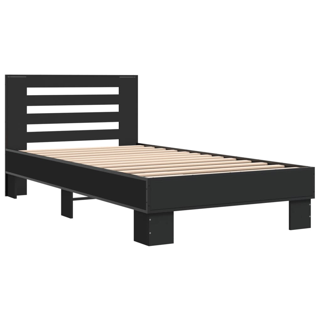 Bed Frame Black 75x190 cm Small Single Engineered Wood and Metal