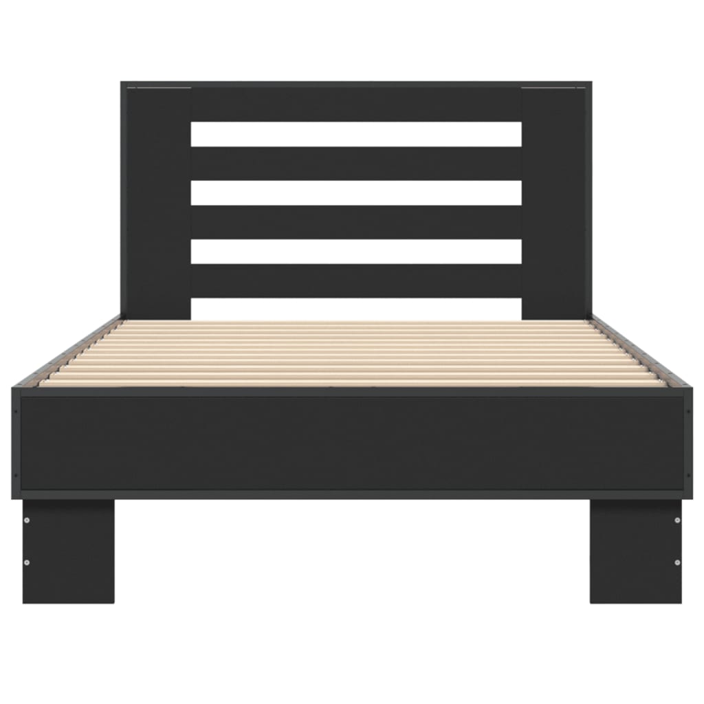 Bed Frame Black 75x190 cm Small Single Engineered Wood and Metal