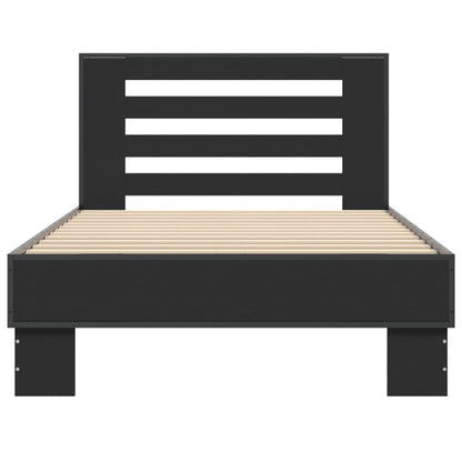 Bed Frame Black 75x190 cm Small Single Engineered Wood and Metal