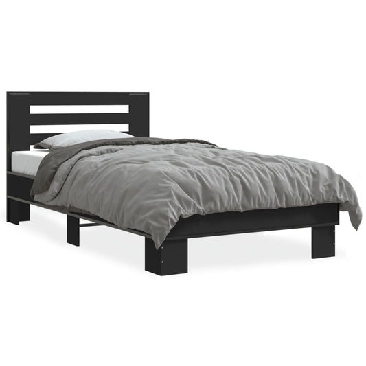 Bed Frame Black 75x190 cm Small Single Engineered Wood and Metal