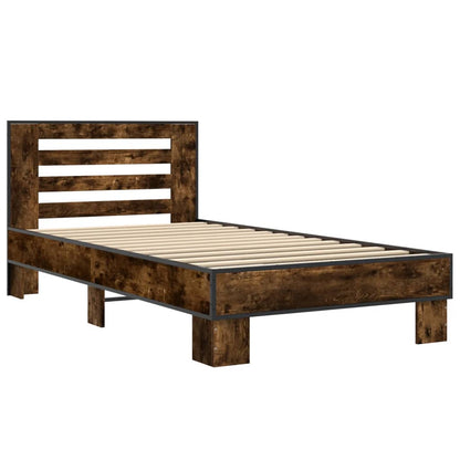 Bed Frame Smoked Oak 75x190 cm Small Single Engineered Wood and Metal