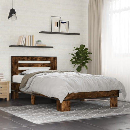 Bed Frame Smoked Oak 75x190 cm Small Single Engineered Wood and Metal