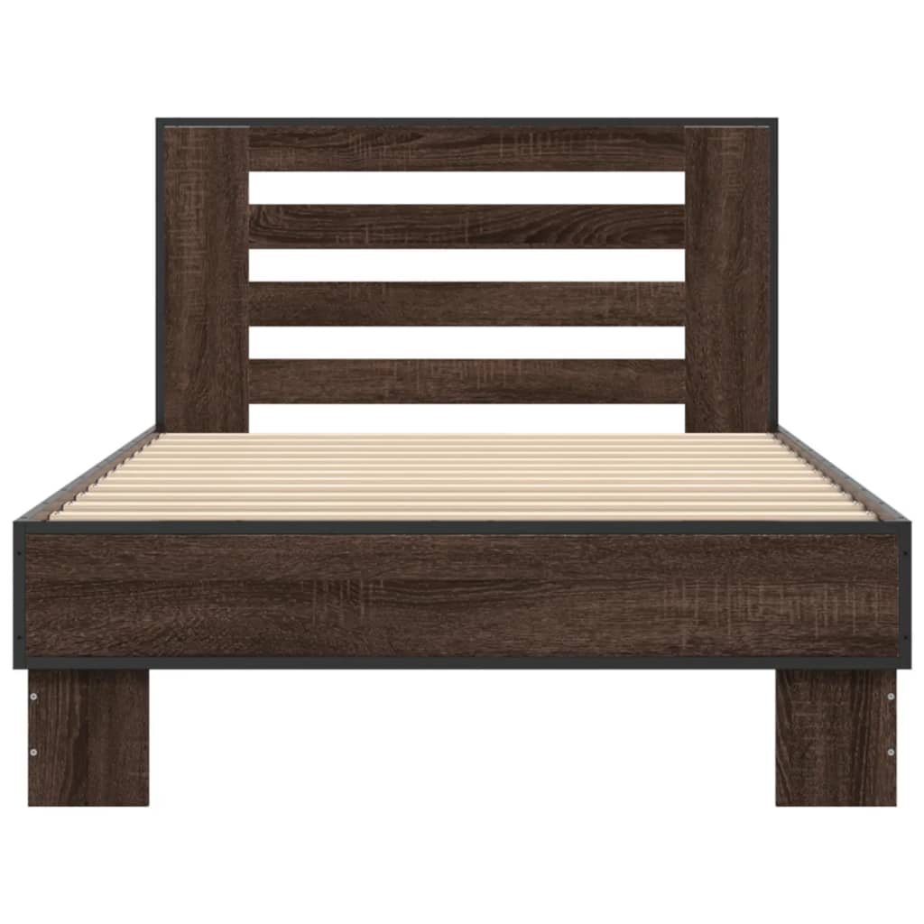 Bed Frame Brown Oak 75x190 cm Small Single Engineered Wood and Metal