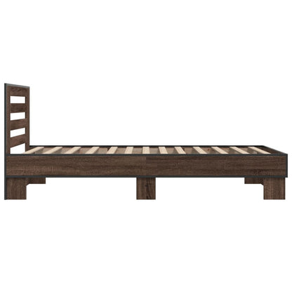 Bed Frame Brown Oak 75x190 cm Small Single Engineered Wood and Metal