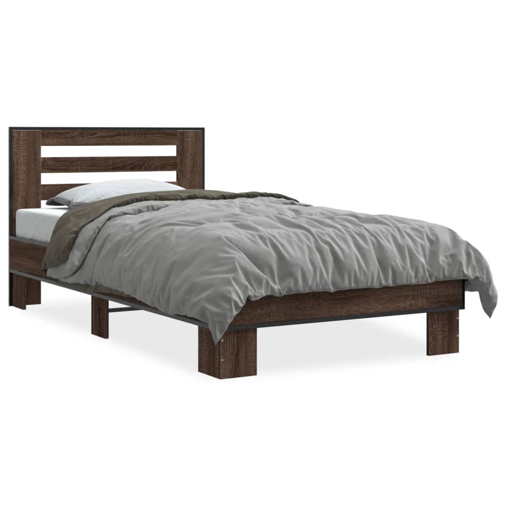 Bed Frame Brown Oak 75x190 cm Small Single Engineered Wood and Metal