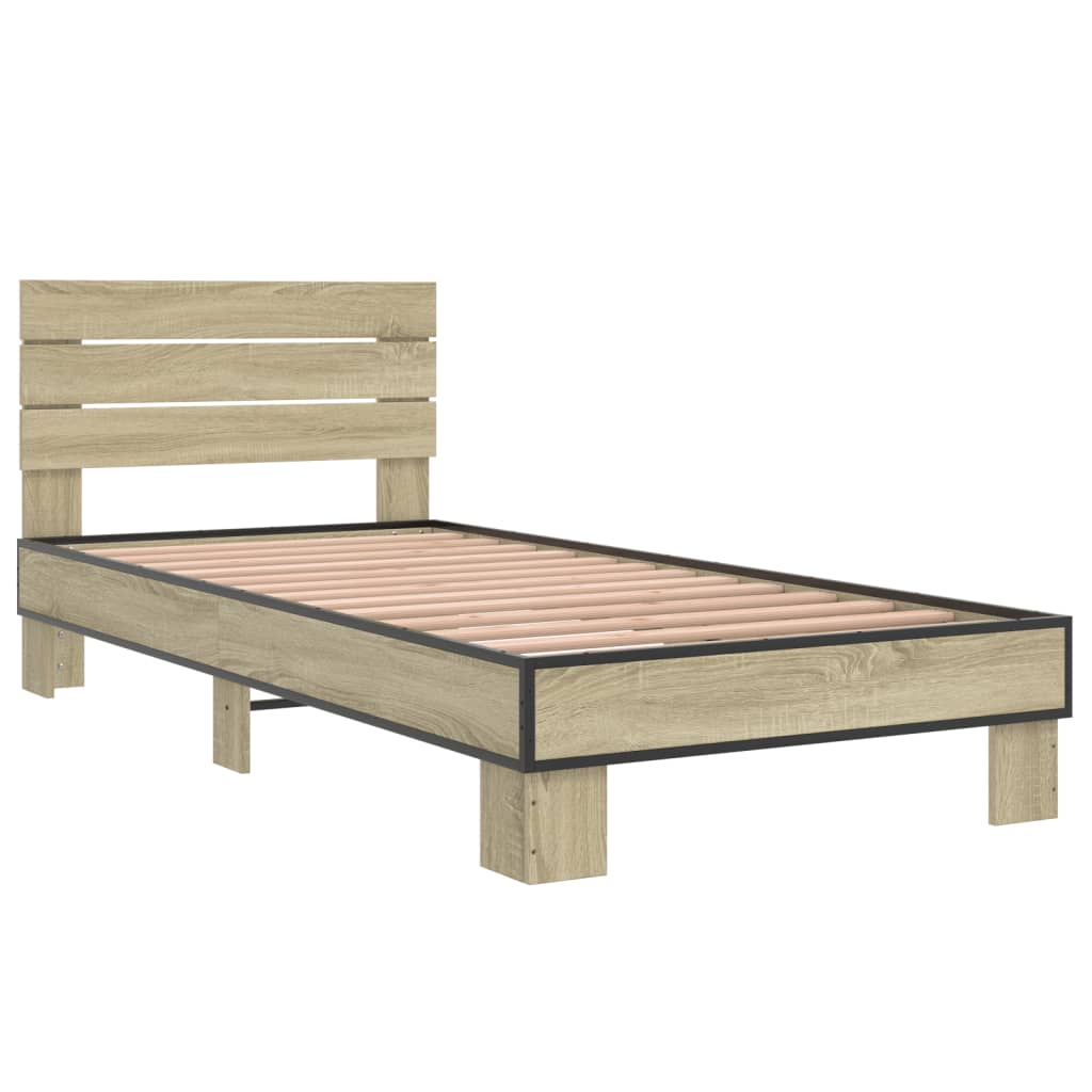 Bed Frame Sonoma Oak 100x200 cm Engineered Wood and Metal