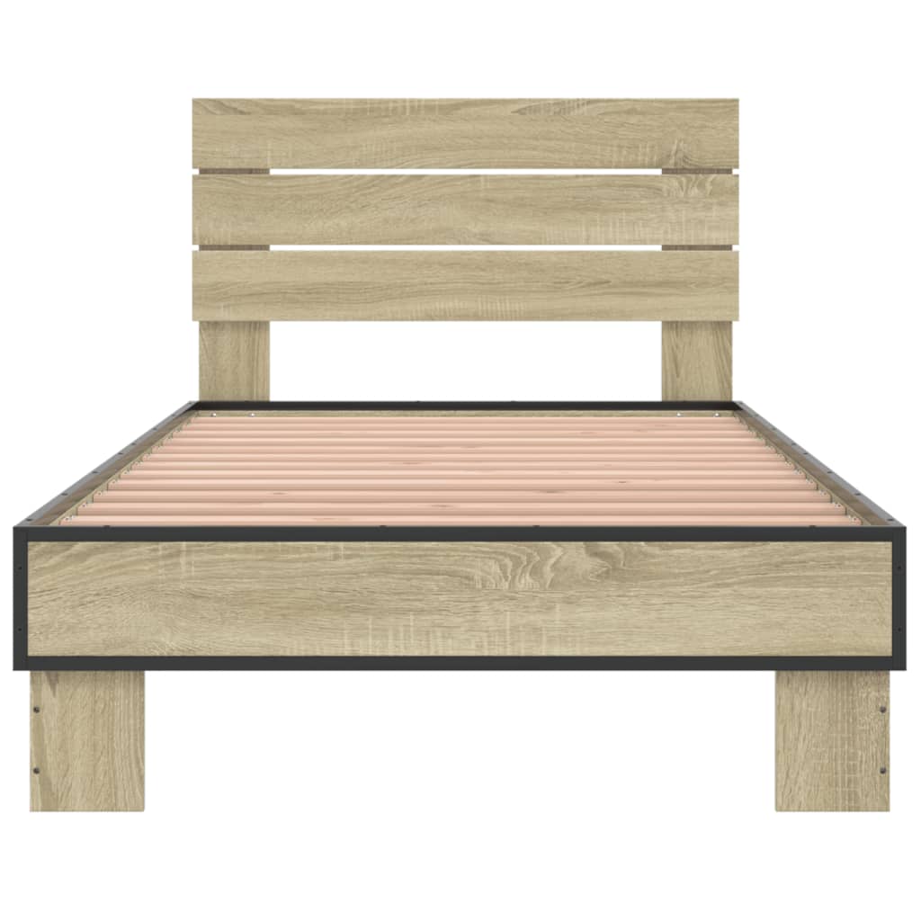 Bed Frame Sonoma Oak 100x200 cm Engineered Wood and Metal