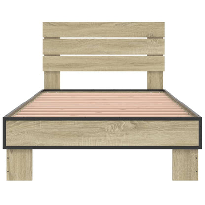 Bed Frame Sonoma Oak 100x200 cm Engineered Wood and Metal