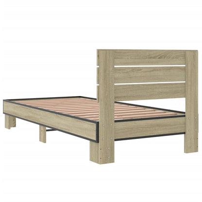 Bed Frame Sonoma Oak 100x200 cm Engineered Wood and Metal