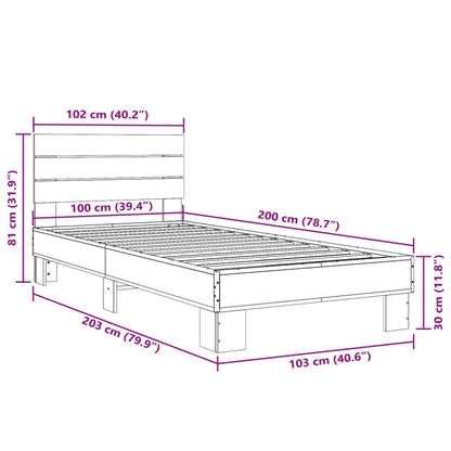 Bed Frame Sonoma Oak 100x200 cm Engineered Wood and Metal