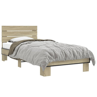 Bed Frame Sonoma Oak 100x200 cm Engineered Wood and Metal