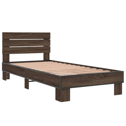 Bed Frame Brown Oak 100x200 cm Engineered Wood and Metal